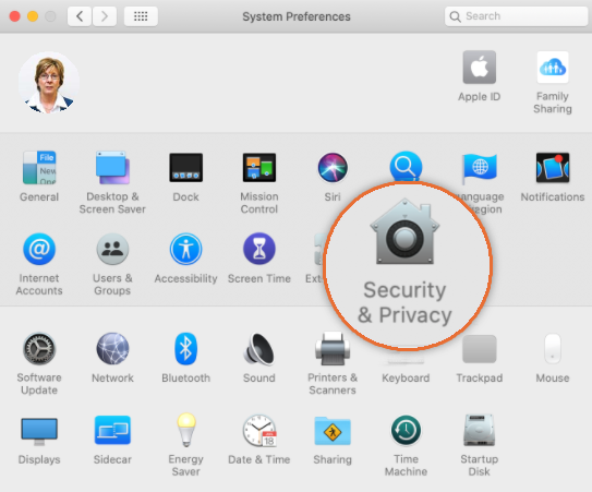 System Preferences with Security and Privacy highlighted